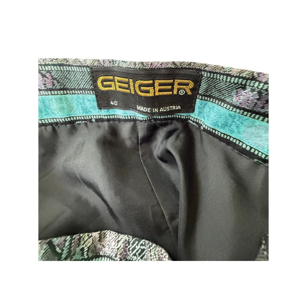 VTG Geiger Teal Black Floral Striped Pleated‎ Cotton Dirndl Skirt Size 40